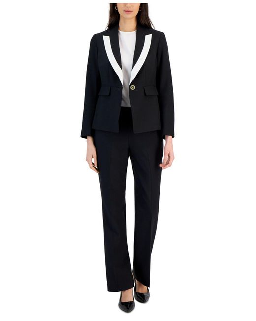 Le Suit Contrast-trim Peak-lapel Pantsuit, Regular And Petite in Black |  Lyst Canada