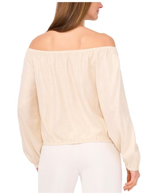 Vince Camuto Natural Off-the-shoulder Tie-hem Button-front Top