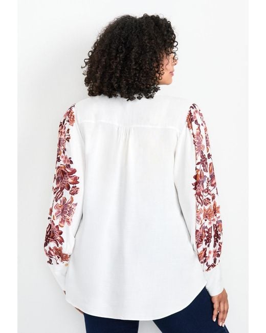 Avenue White Plus Size Sofia Long Sleeve Blouse