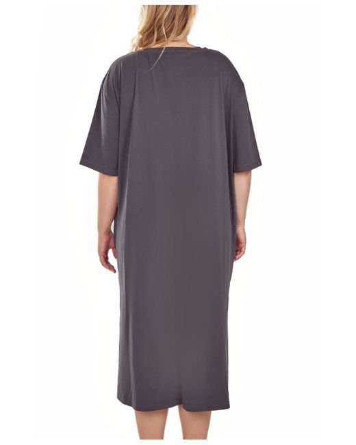 iCollection Gray Plus Size Soft Knit Short Sleeve Nightgown Dress