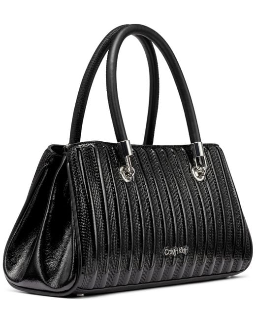 Calvin Klein Black Brigette Patent Piping Mini Satchel Bag