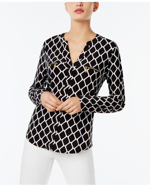 INC International Concepts Printed Zippocket Blouse in Black Lyst