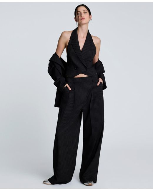 Kenneth Cole Black Pinstripe High-rise Pants