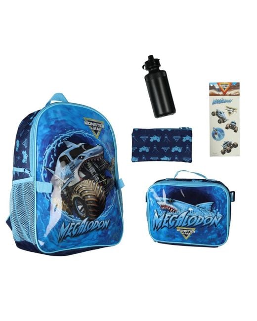 MONSTER JAM Blue Megalodon 5 Piece Backpack Mega Set