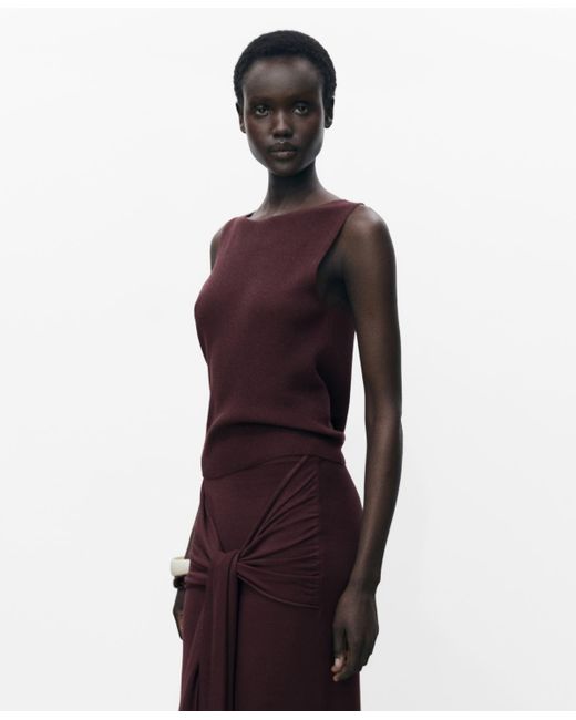 Mango Red Fine Ribbed Knit Top