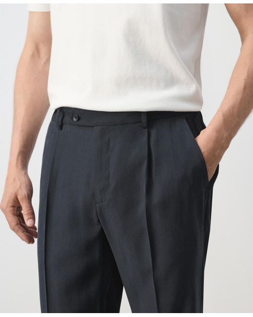 Mango Blue Regular-fit Pleated Pants for men