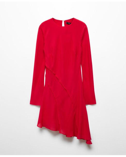 Mango Red Seam Detail Asymmetric Dress