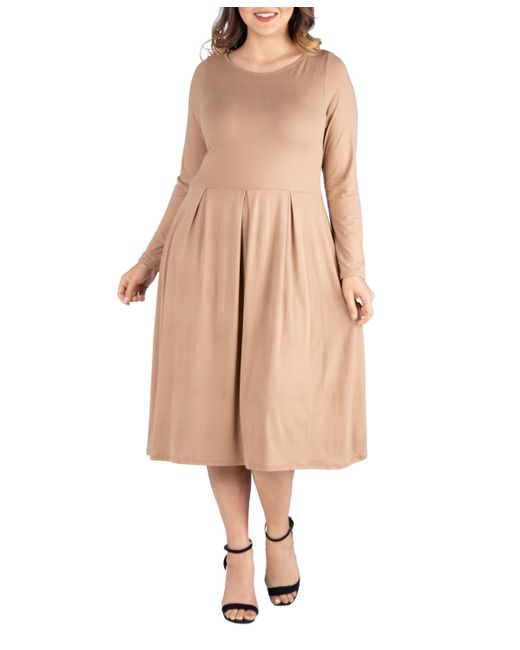 24seven Comfort Apparel Natural Plus Size Fit And Flare Midi Dress
