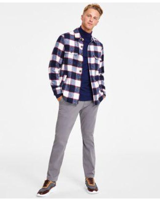 Club Room Blue Cory Plaid Shacket Turtleneck Four Way Stretch Pants Created For Macys for men