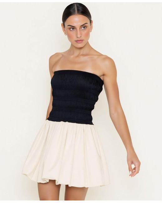 Modenaire Blue Strapless Smocked Bodice Bubble Hem Mini Dress