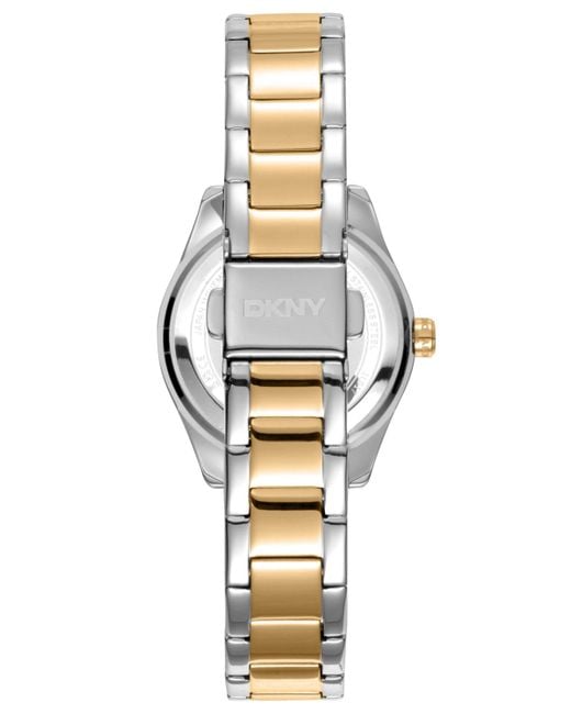 DKNY Metallic Chambers Glitz Silver Dial Gold Two-tone Stainless Steel Bracelet Watch 30mm