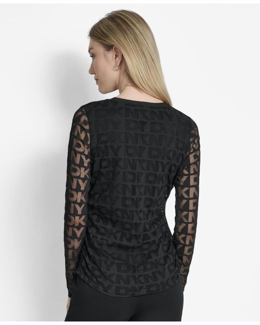 DKNY Black Logo-mesh Jacquard Long-sleeve Top