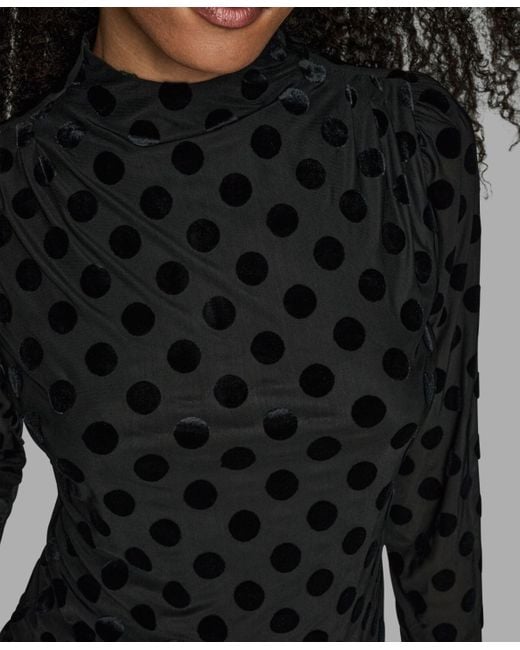 BCBGMAXAZRIA Black Polka Dot Print Long Sleeve Blouse