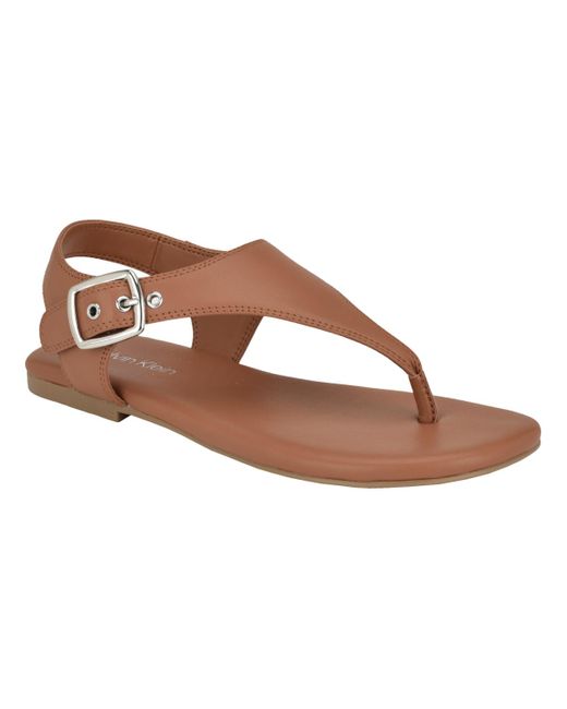 Calvin Klein Brown Moraca Round Toe Flat Casual Thong Sandals