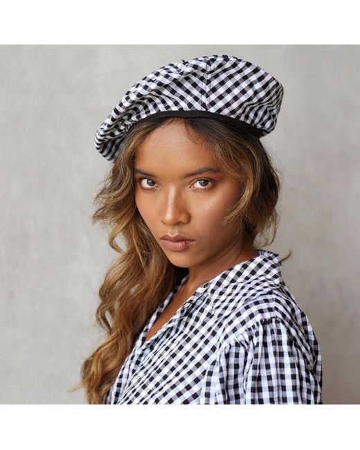 BrunnaCo White Simone Gingham Beret Hat In