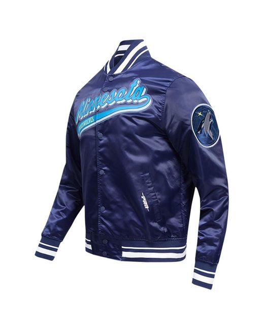 Pro Standard Blue Minnesota Timberwolves Script Tail Full-snap Satin Varsity Jacket for men