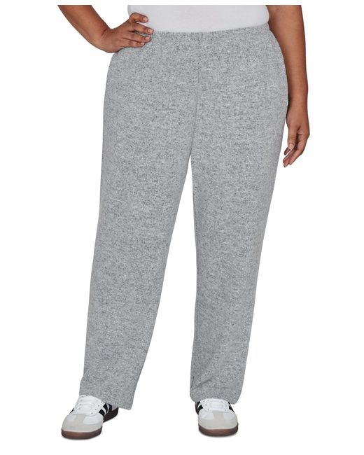 Ruby Rd Gray Plus Size Pull-on Straight-leg Knit Pants