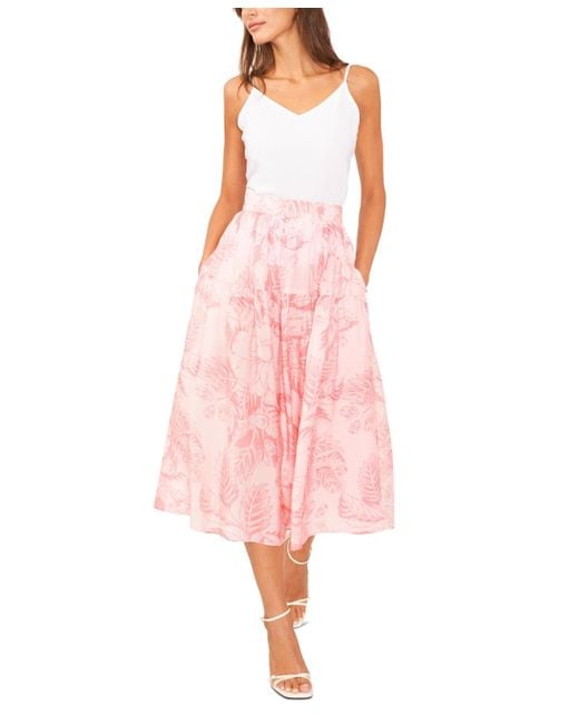 1.STATE Pink Printed Low Yoke Puffy Midi Skirt