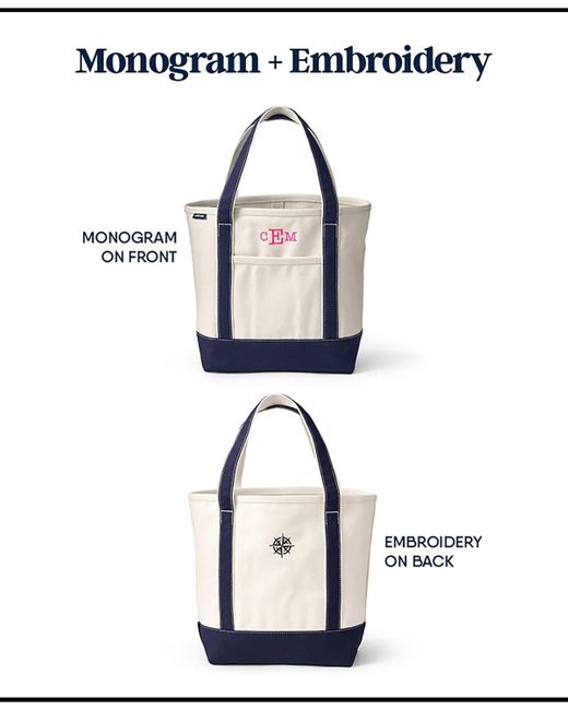 Lands' End Natural Extra Large 5 Pocket Zip Top Long Handle Canvas Tote Bag