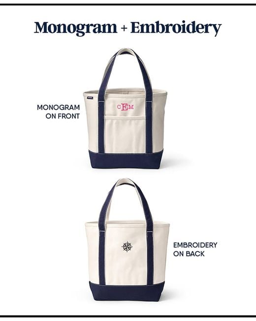 Lands' End Blue Medium 5 Pocket Zip Top Long Handle Canvas Tote Bag