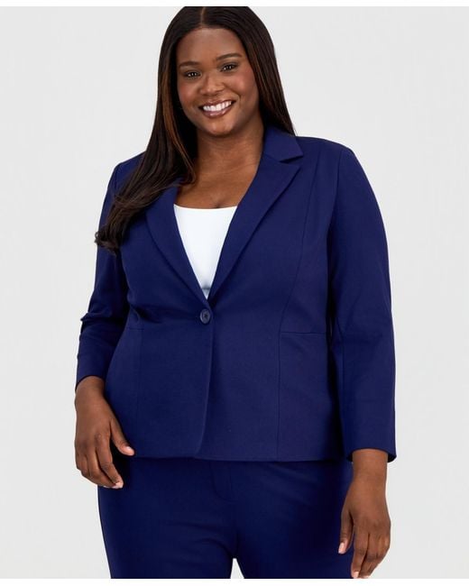 Kasper Red Plus Size Notched Collar One-button Blazer