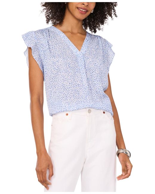 Vince Camuto Blue Dot-print Flutter-sleeve Top