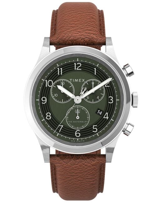 Timex Waterbury Traditional Chrono Tan Leather Strap Watch 42mm in