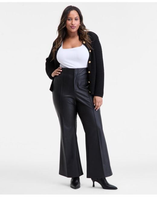 INC International Concepts Black I.n.c International Plus Size Faux-leather High-rise Flared Pants
