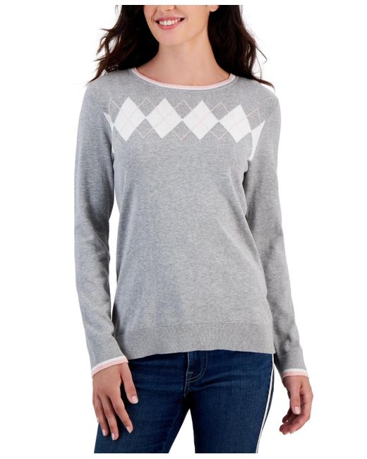 Tommy Hilfiger Gray Lucy Argyle Long-sleeve Sweater