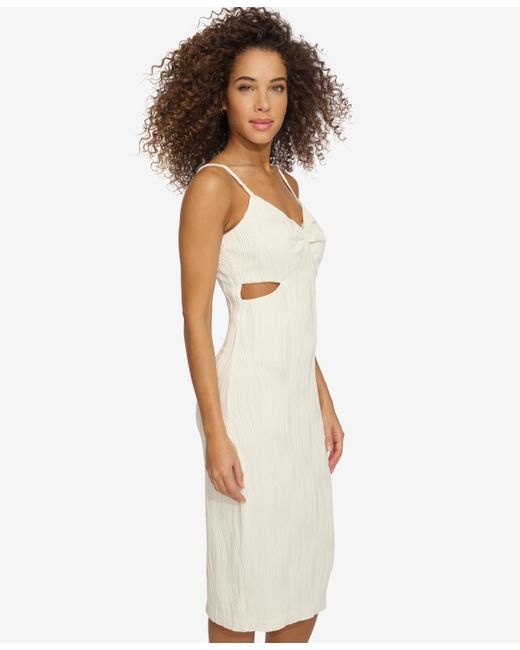 Siena Jewelry White Ruched-front Side-cutout Knit Midi Dress