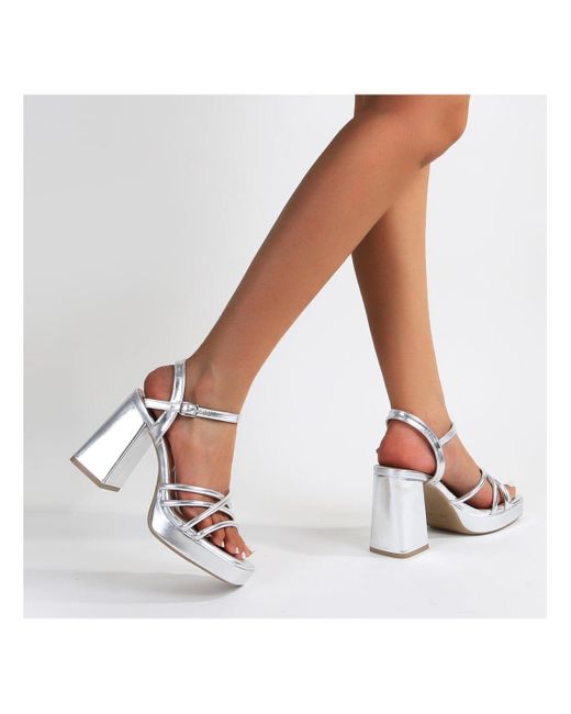 BERNESS White Cinthia Tubular Strap Platform Block Heel Sandals