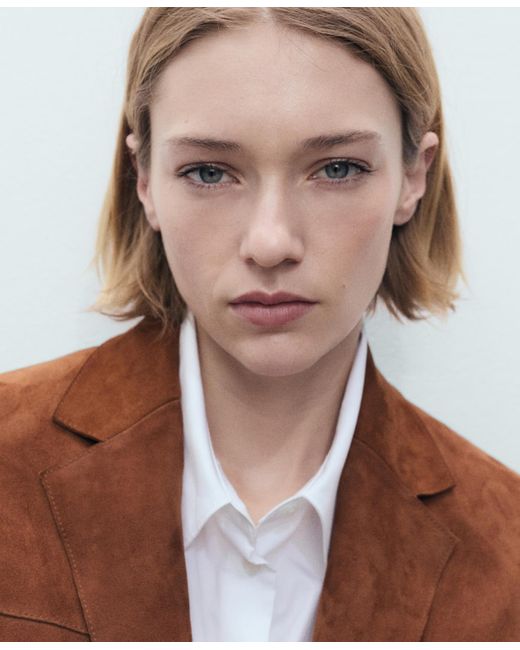 Mango White Straight Suede Jacket