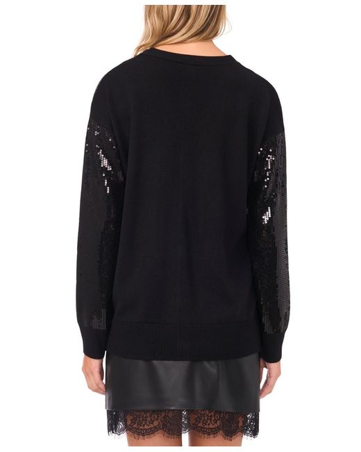 Vince Camuto Black Sequin Long Sleeves Cardigan Sweater