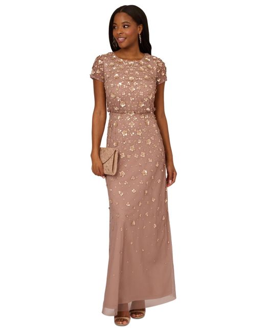 Adrianna Papell Multicolor Petite 3d Embellished Blouson Gown