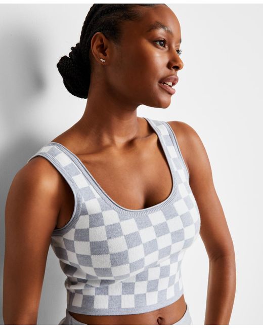 State Of Day Blue Checkered Loungewear Bralette Short Set