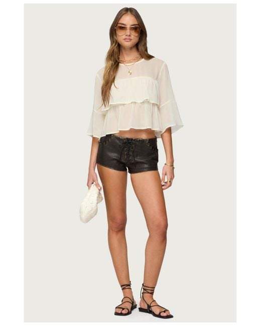 Edikted Natural Missey Ruffled Chiffon Top