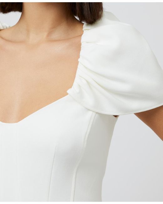 French Connection White Whisper Gathered-sleeve Mini Dress