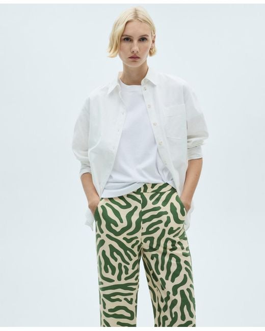 Mango Green Printed Straight Pants