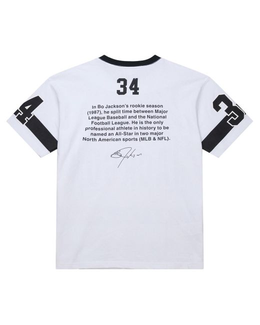 Mitchell & Ness White Bo Jackson Las Vegas Raiders Name Number Team Origins Vintage Logo T-shirt for men