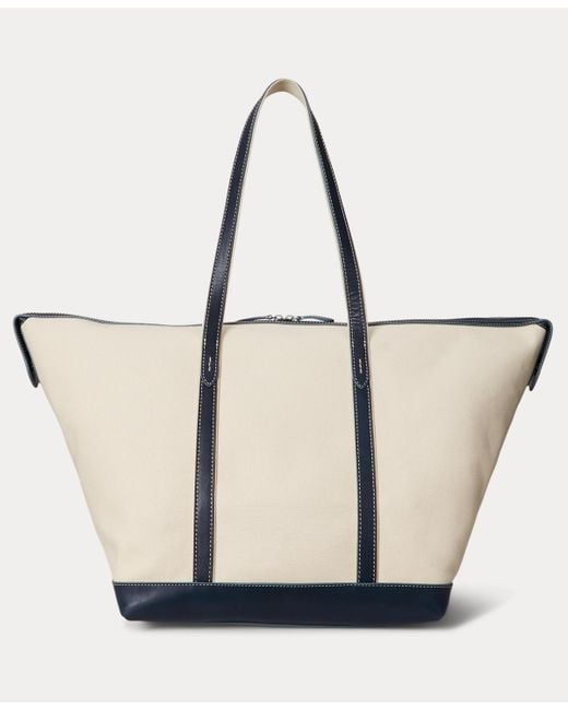 Polo Ralph Lauren White Leather-trim Canvas Large Shopper Tote