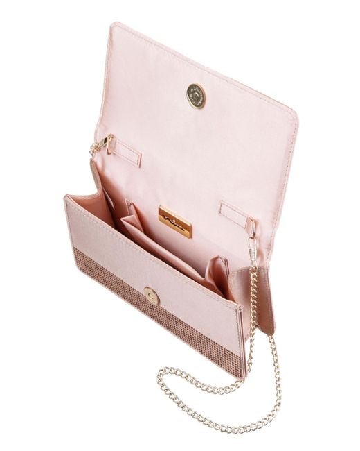 Nina Brown Elongated Crystal Magnetic Snap Satchel Bag