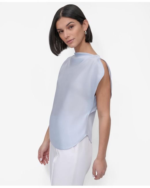 DKNY White Draped Boatneck Slit-sleeve Blouse