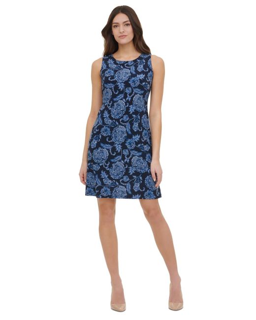 Tommy Hilfiger Blue Floral-print Sleeveless Mini Dress