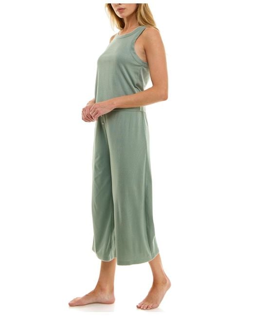 Roudelain Green 2-piece Contrast Binding Sleeveless T-shirt And Pajama Set