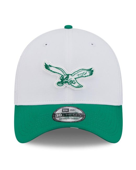 KTZ White/kelly Green Philadelphia Eagles 2025 Nfl Training Camp Throwback Logo 39thirty Flex Hat for men