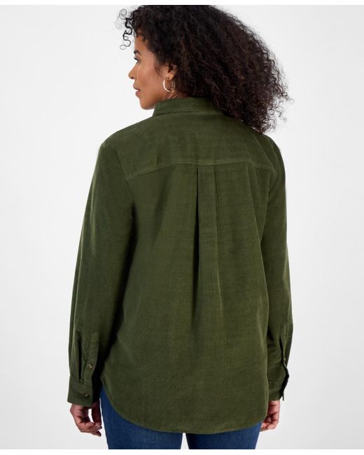 Style & Co. Green Petite Cotton Corduroy Shirt