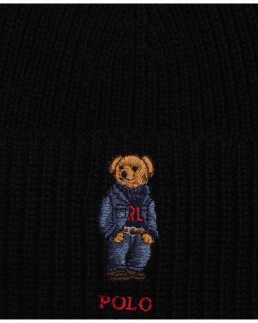 Polo Ralph Lauren Black Solid Denim Bear Beanie for men