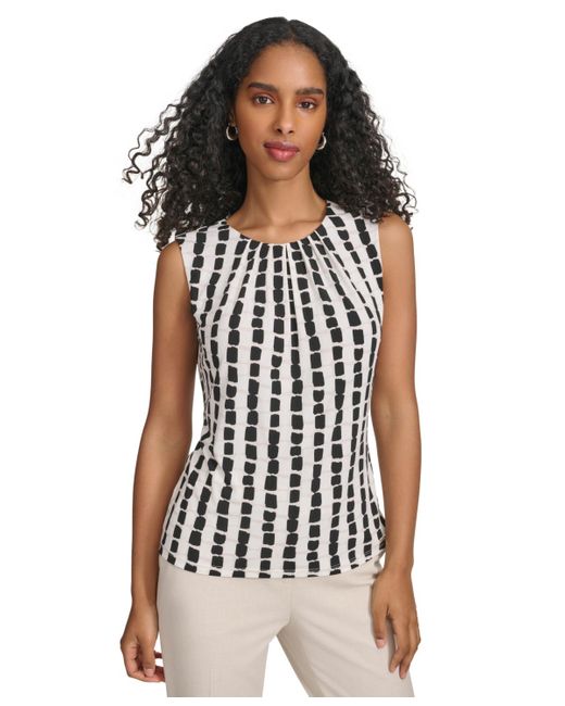 Calvin Klein White Pleated-neck Abstract-striped Top