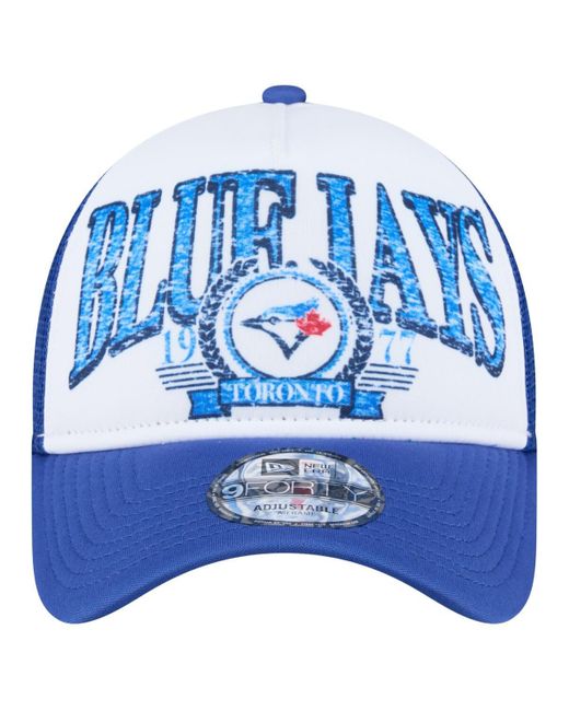 KTZ White/royal Toronto Blue Jays Distressed 9forty A-frame Adjustable Trucker Hat for men