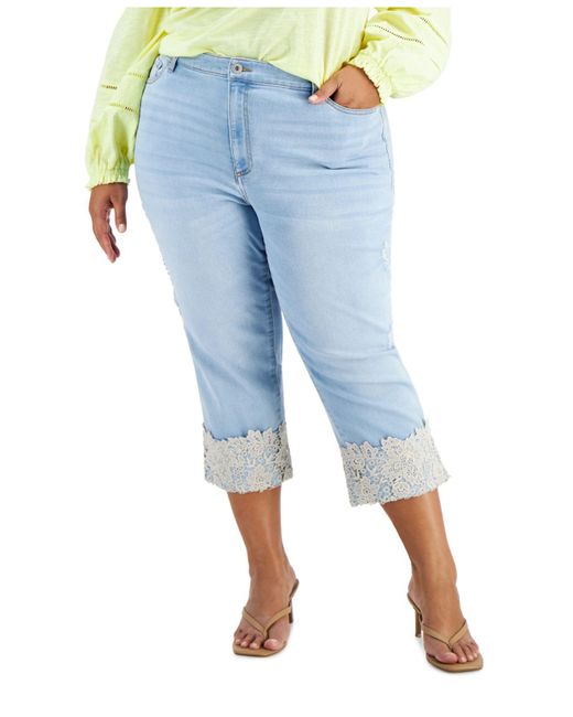 Lace-cuff Cropped Jeans, Created 